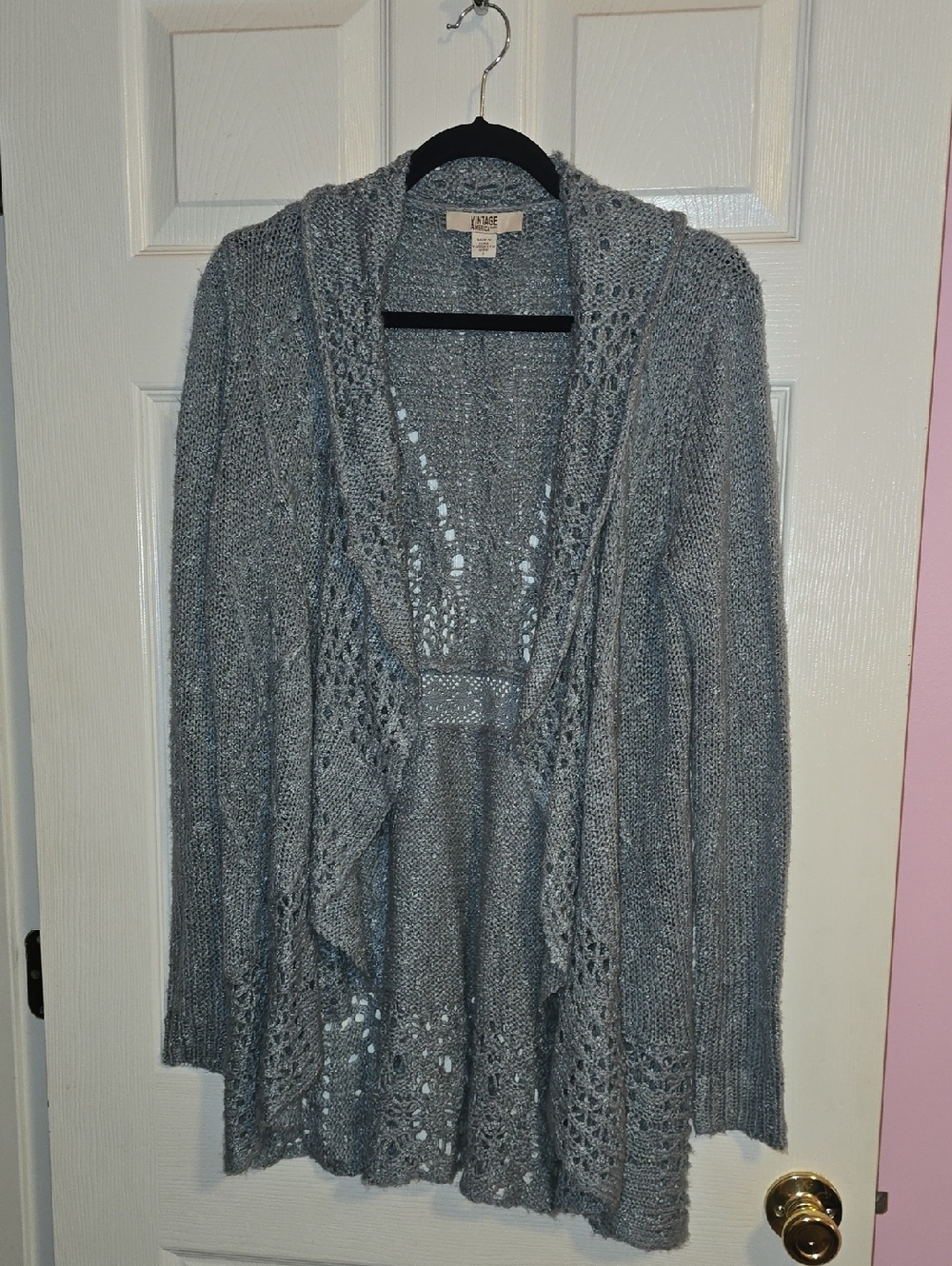 Apt. 9 Open-Front Gray Knit Cardigan with Lace Panels